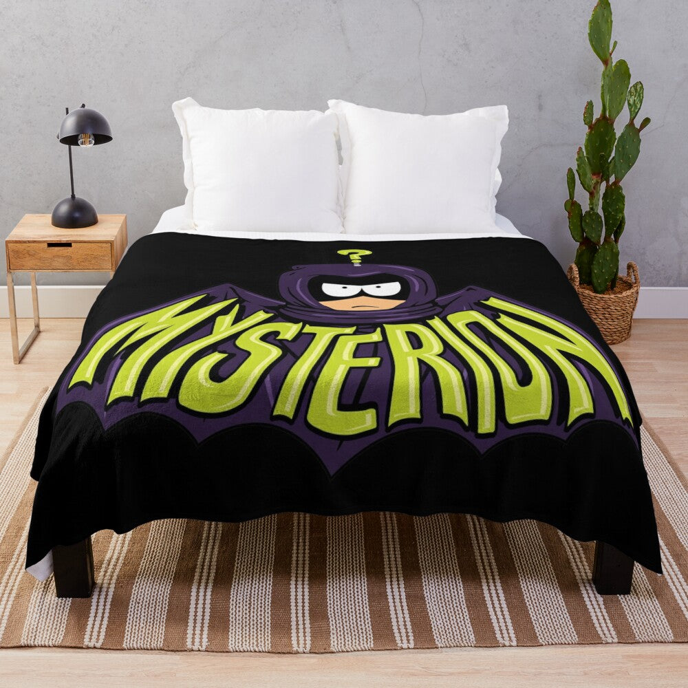 Mysterion-inspired plush blanket featuring the popular South Park character