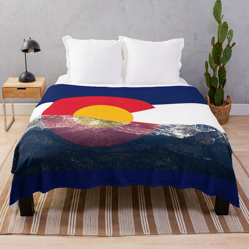 Pikes Peak Colorado Flag Plush Blanket