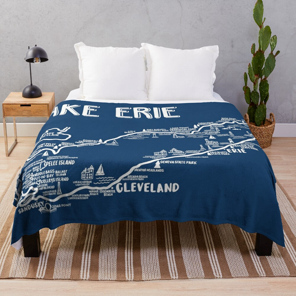 Lake Erie map design printed on a plush, soft blanket