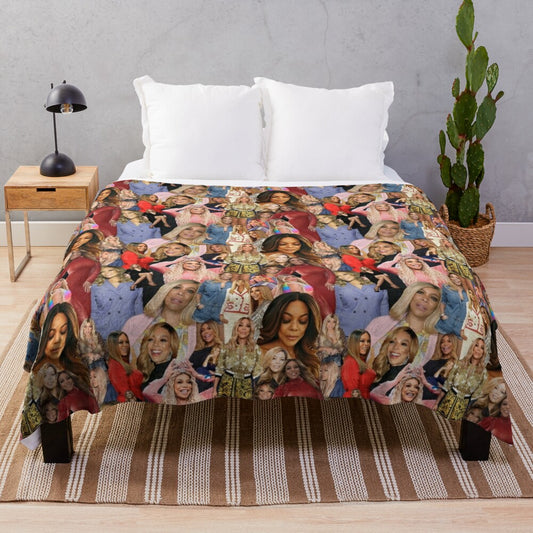 Plush blanket with Wendy Williams pop art style repeat pattern design