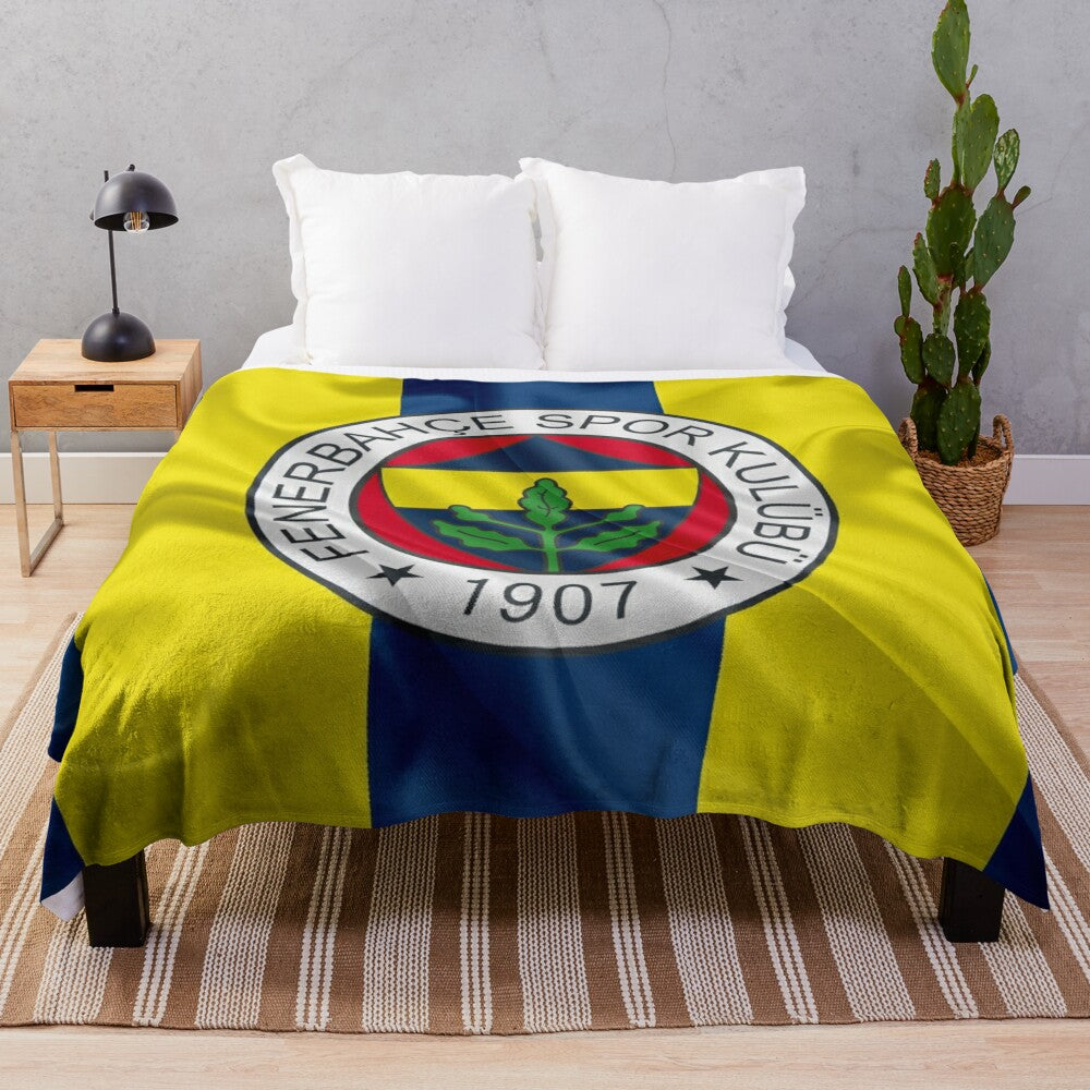 Fenerbahce inspired plush blanket featuring the club's logo and colors