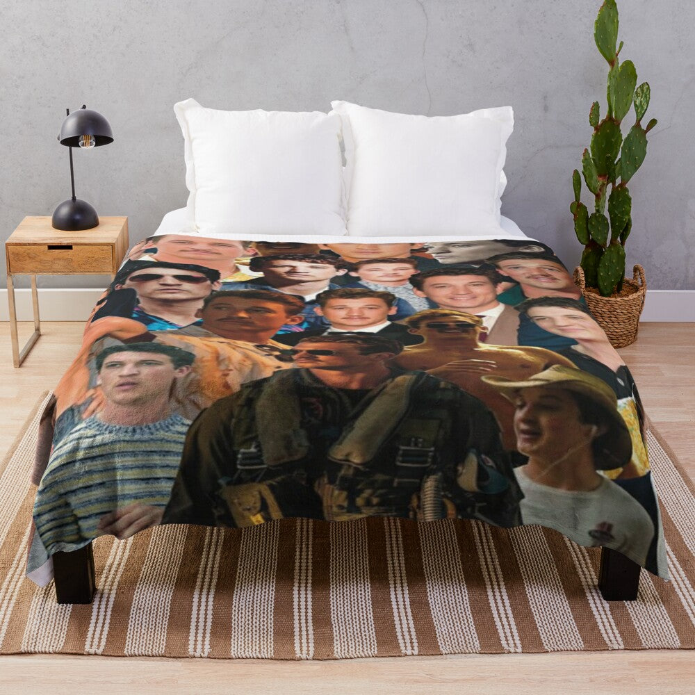 Miles Teller photo collage design on a soft, plush blanket