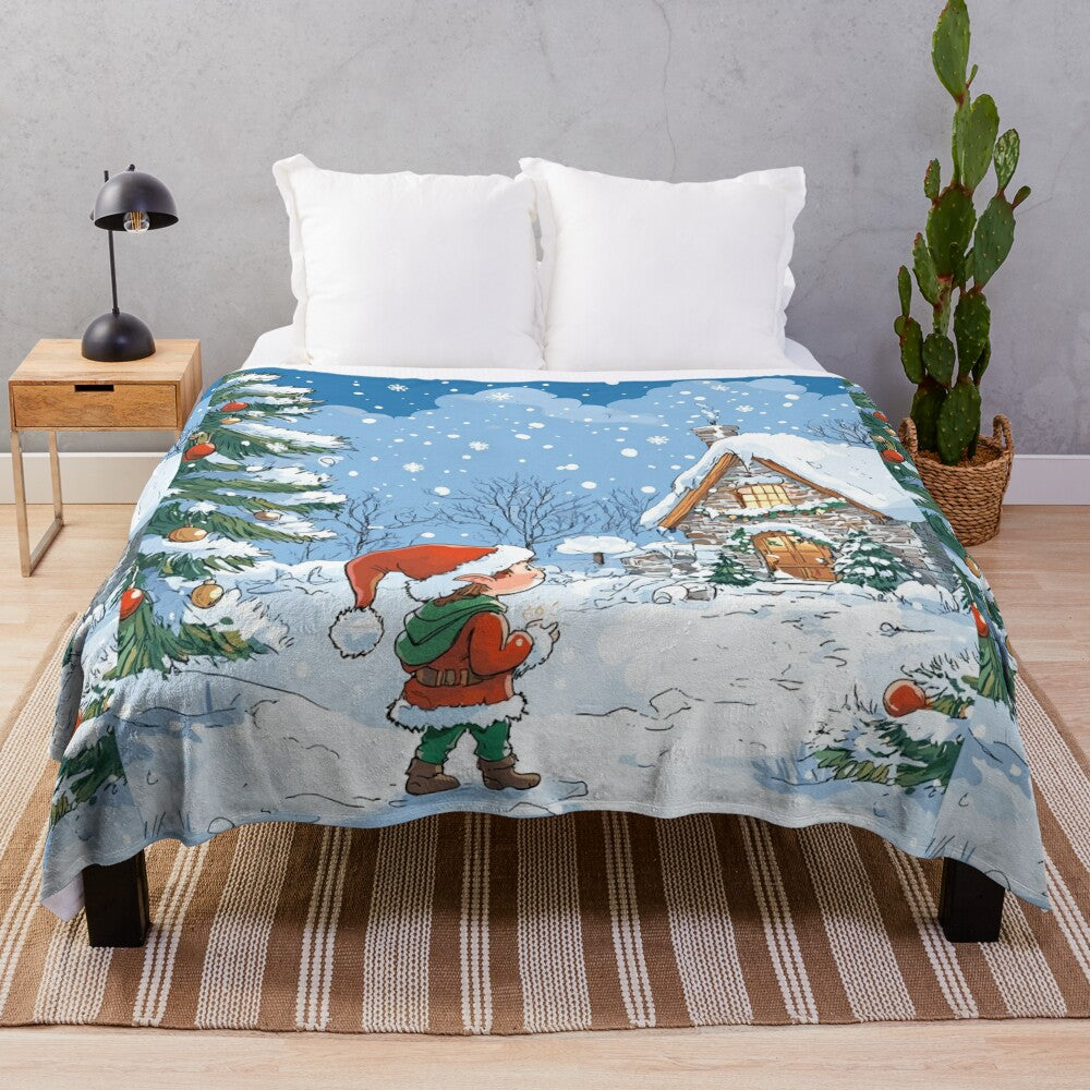 Cute Christmas elf design plush blanket