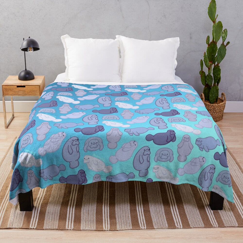 Manatee plush blanket with cute ocean-themed pattern