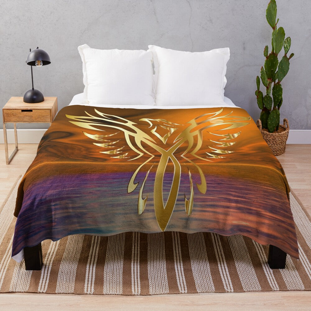 Phoenix Rising Plush Blanket with Vibrant Abstract Design