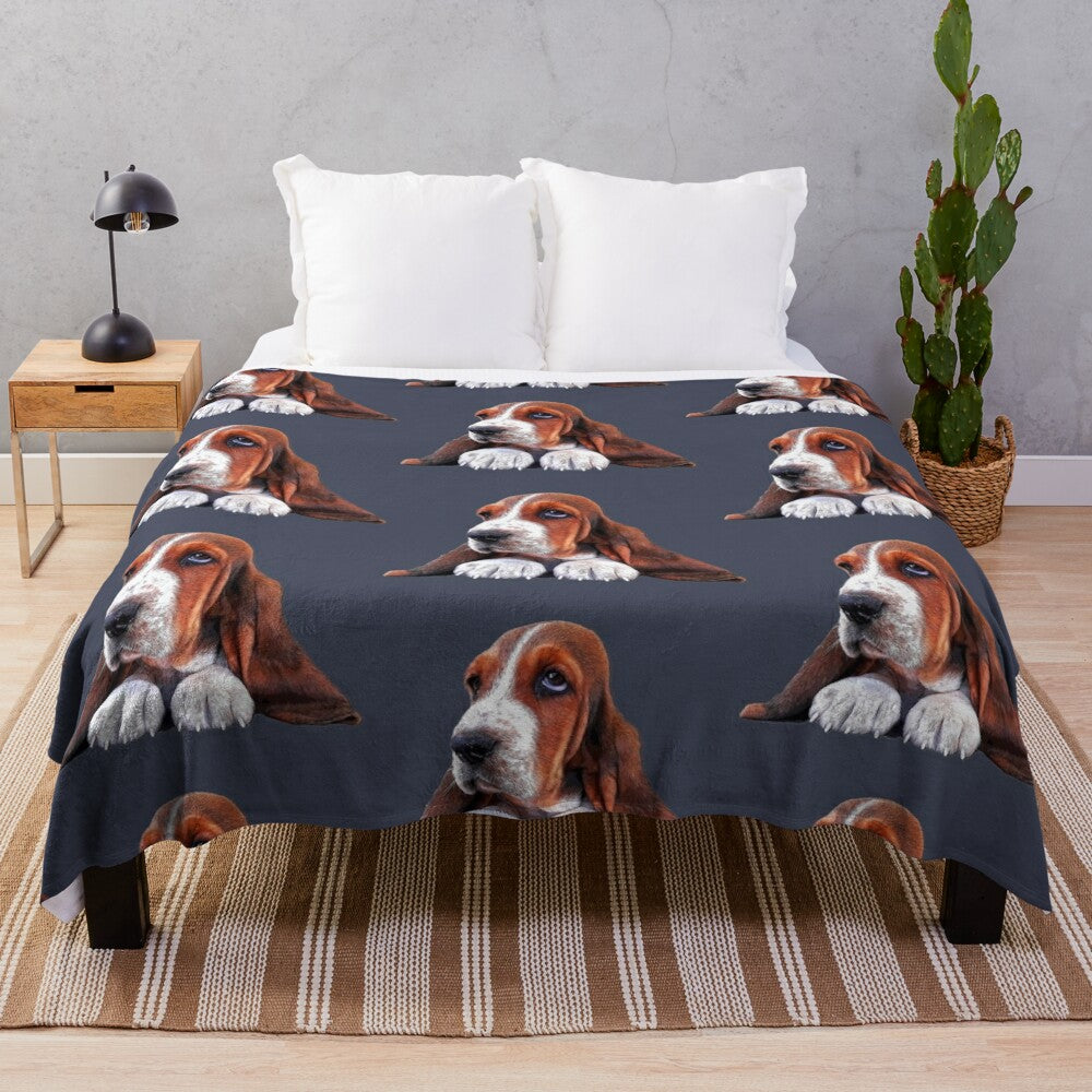 Basset hound plush blanket with a cute puppy design