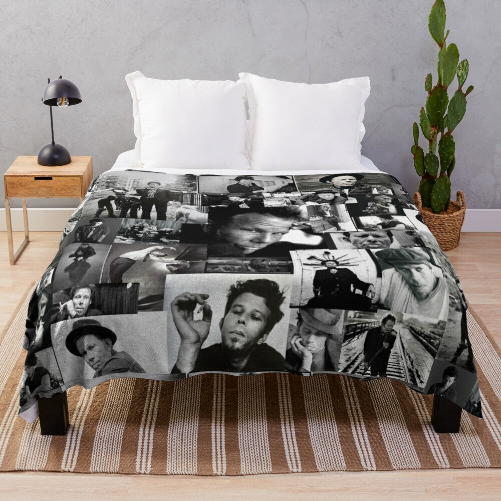 Tom Waits inspired plush blanket with photo collage design