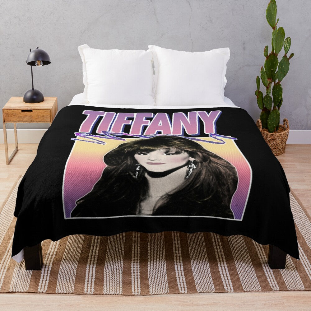 80s pop music inspired plush blanket with Tiffany singer tribute design