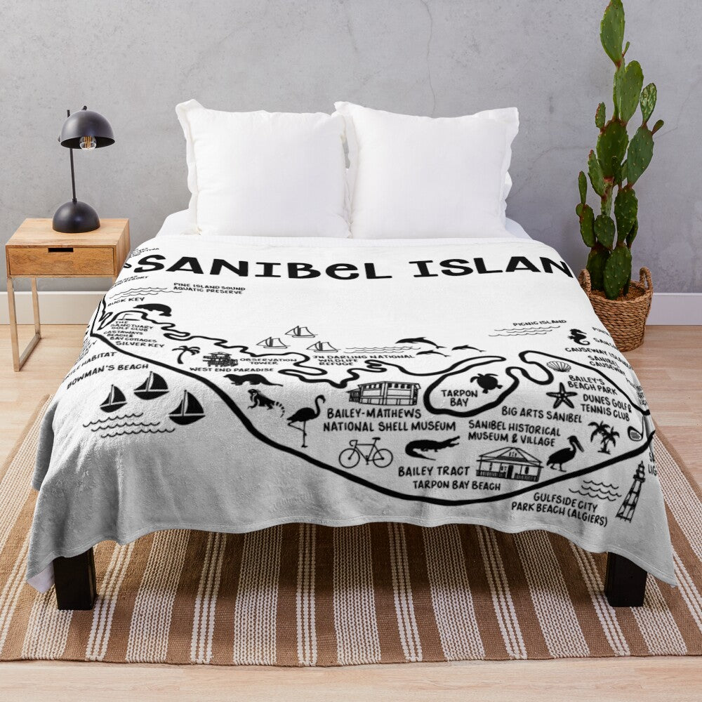 Soft plush blanket featuring a map of Sanibel Island, Florida