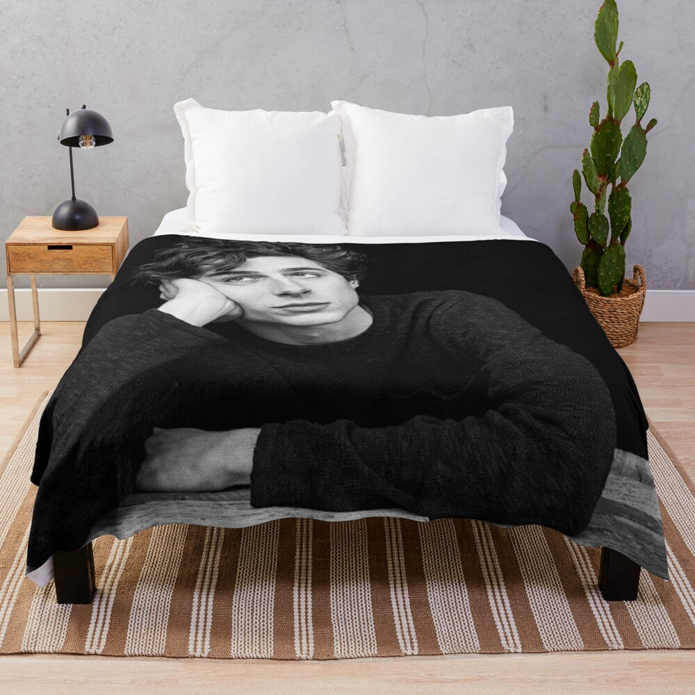 Timothee Chalamet inspired plush blanket in black and white