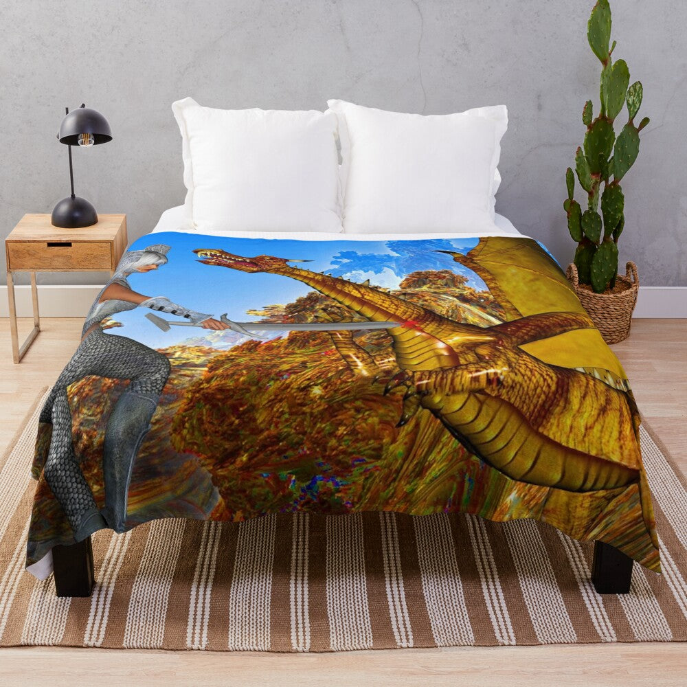 Colorful dragon-themed plush blanket with vibrant abstract patterns