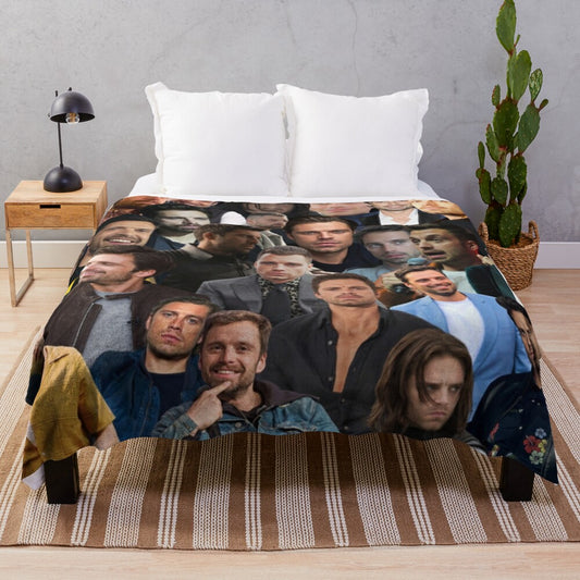 Sebastian Stan fan art photo collage plush blanket