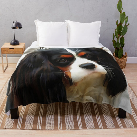 Cozy plush blanket featuring a portrait of a Cavalier King Charles Spaniel