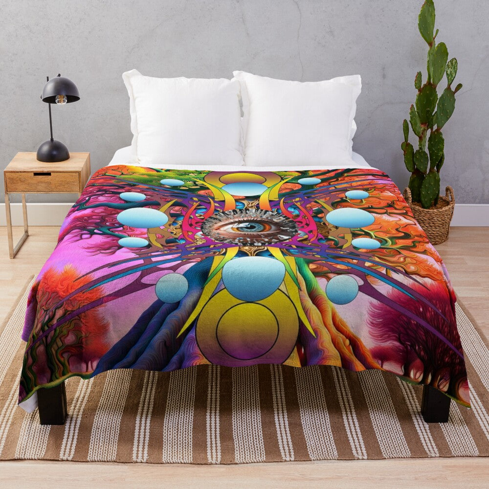 Cosmic tree plush blanket with psychedelic abstract design