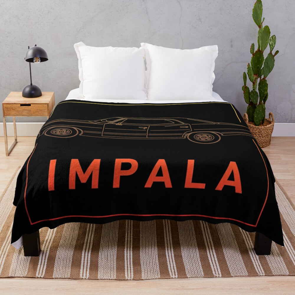 Soft, cozy plush blanket featuring the iconic 1967 Chevy Impala from the TV series Supernatural