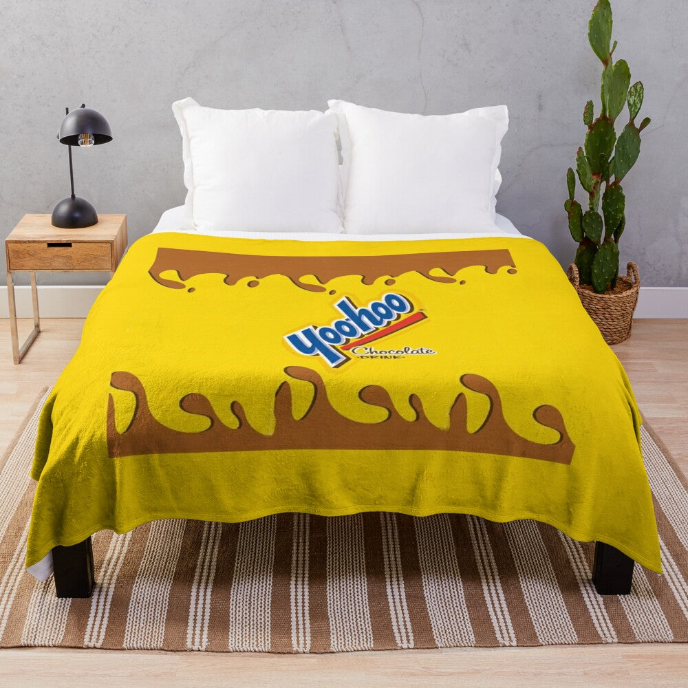 Yoohoo chocolate milk plush blanket with soft, snuggly material