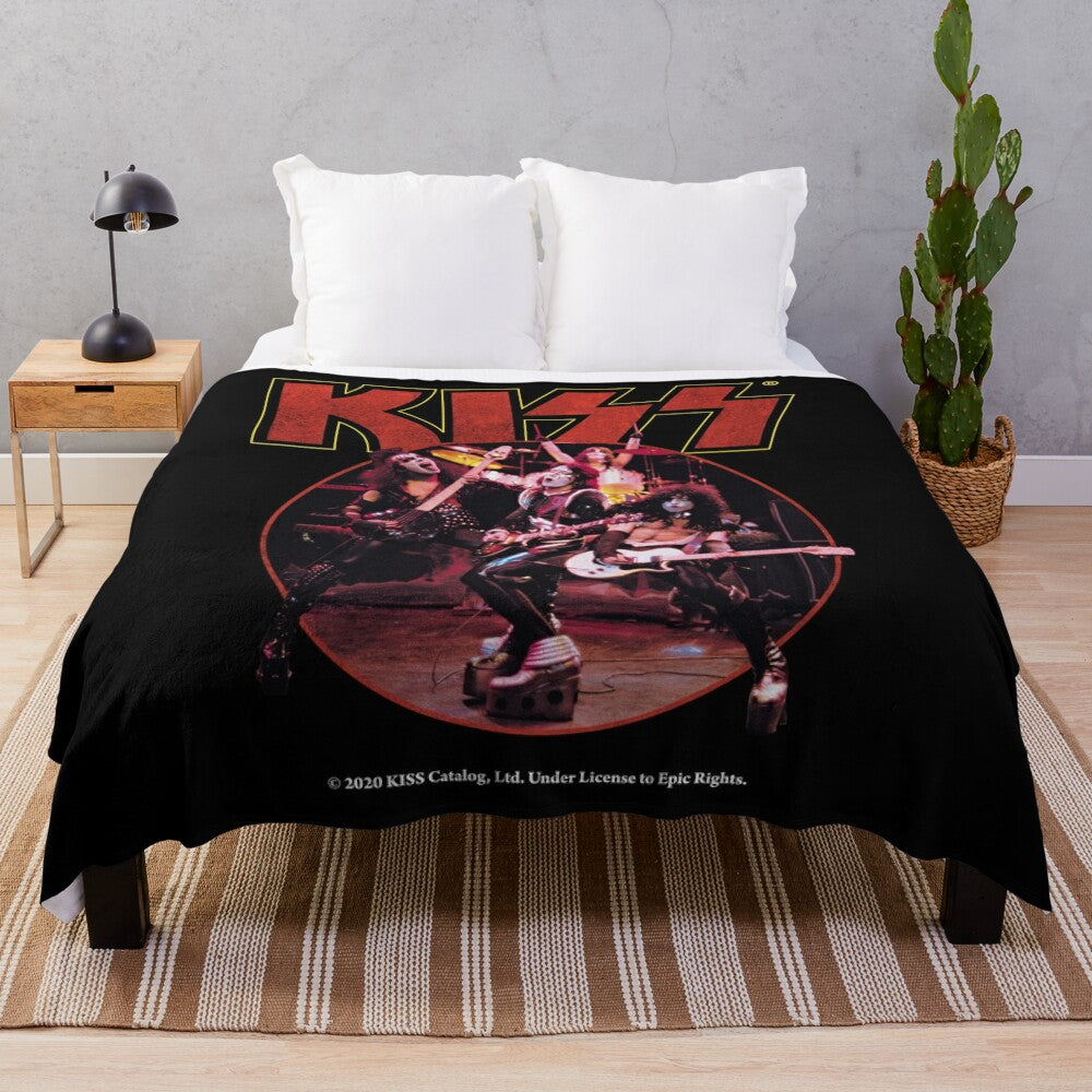 Inspired KISS band plush blanket featuring the iconic KISS characters