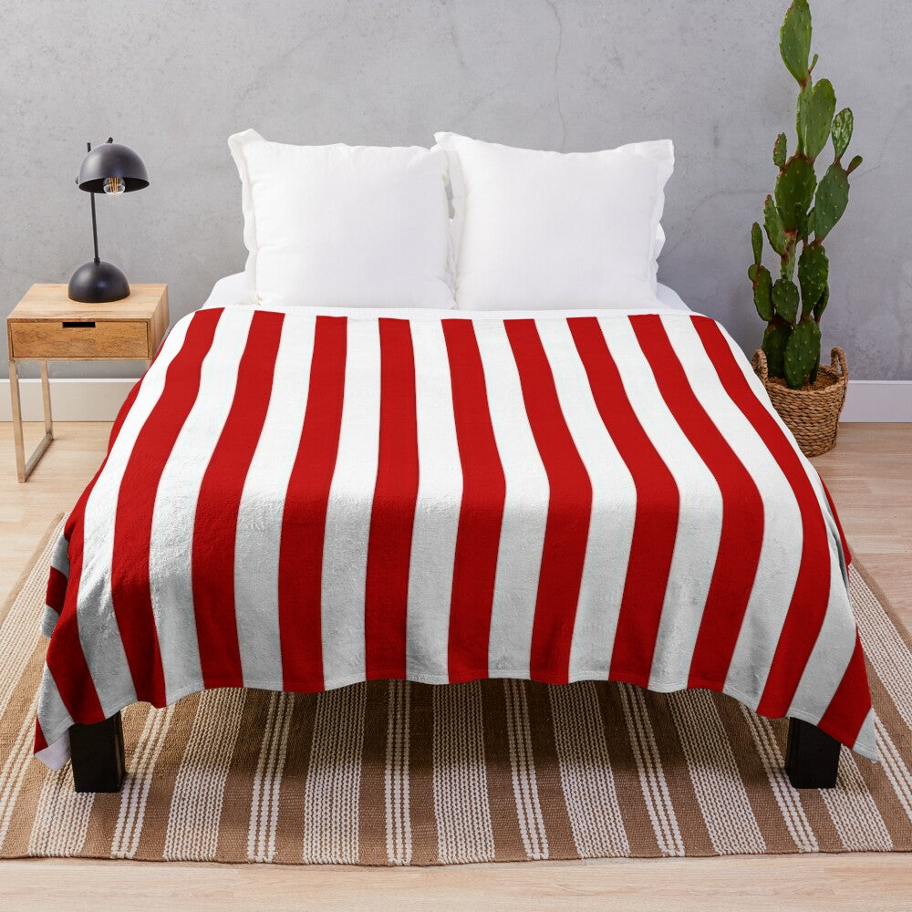 Red and white striped plush blanket for cozy home decor