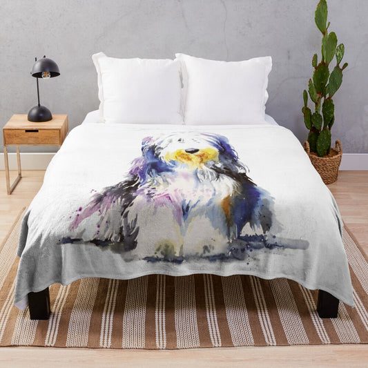 Bearded collie watercolor plush blanket