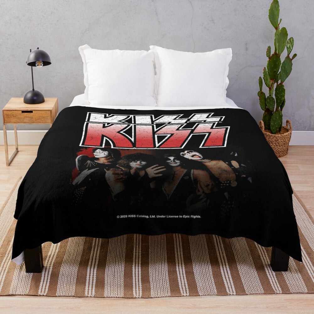 KISS® inspired distressed design plush blanket