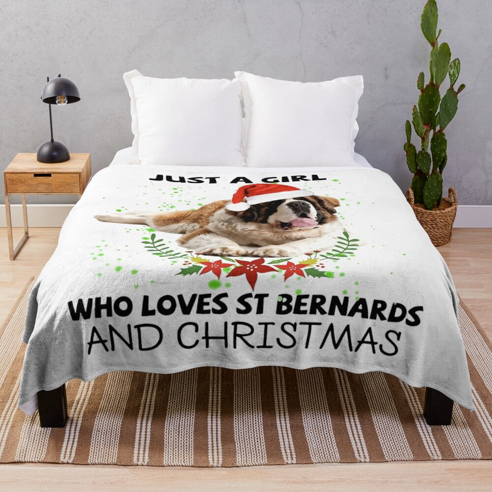 Cozy St. Bernard Christmas Plush Blanket for Dog Lovers