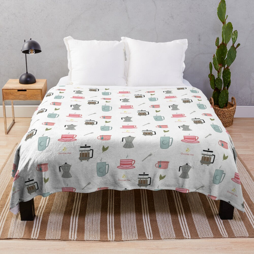 Cozy, plush floral and botanical patterned blanket for coffee lovers