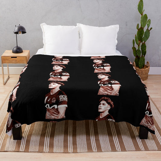 Reece Walsh inspired plush blanket featuring the NRL player's poster-style image