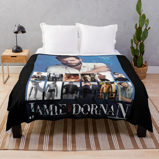 A plush, soft blanket featuring the image of celebrity Jamie Dornan