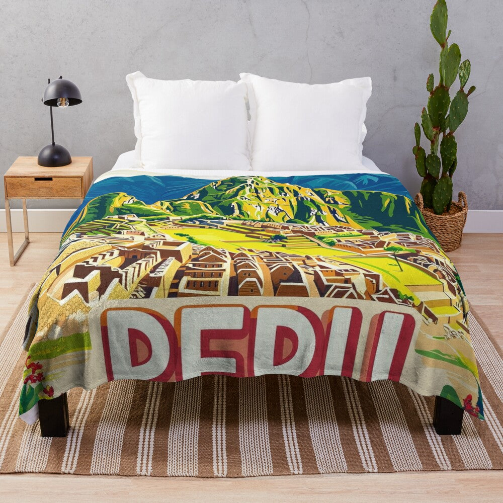 Vibrant Peruvian culture-inspired plush blanket