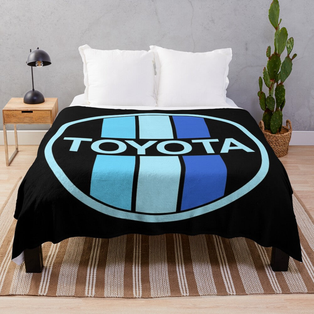 Toyota-inspired blue plush blanket with circle pattern