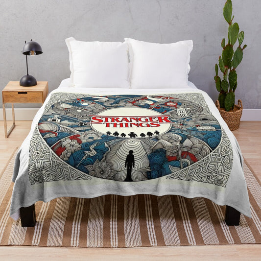 Mesmerizing abstract doodle whirlwind plush blanket inspired by the Stranger Things series