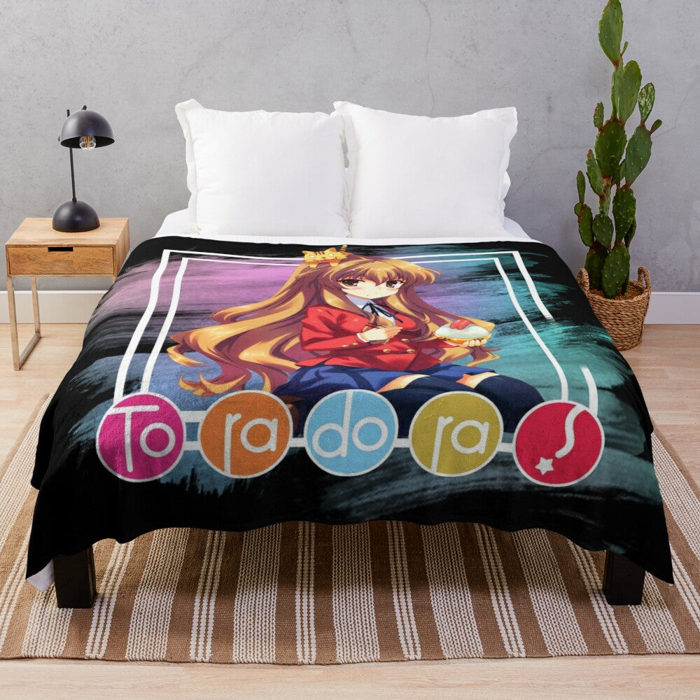 Toradora-themed plush blanket featuring the character Taiga Aisaka