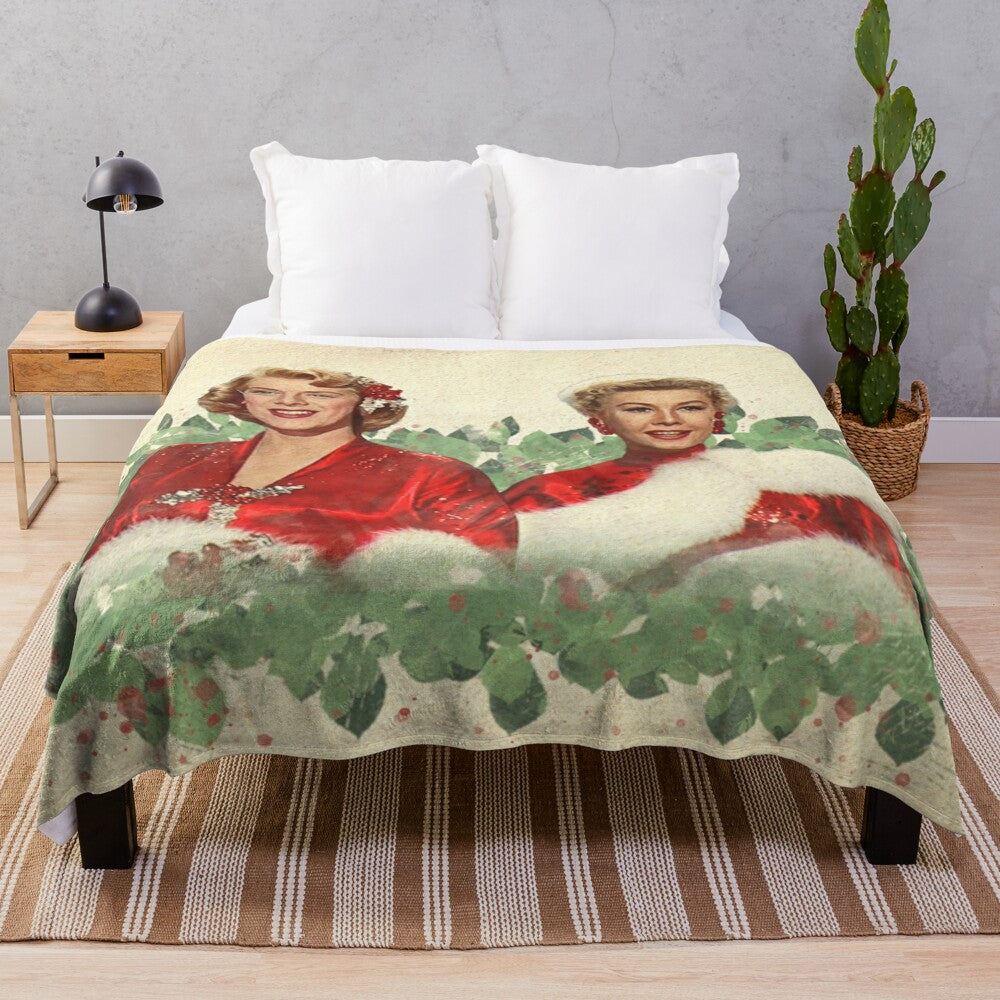 Plush blanket inspired by the classic film "White Christmas" featuring old hollywood stars