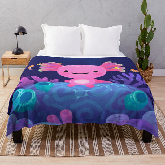 Colorful coral axolotl plush blanket