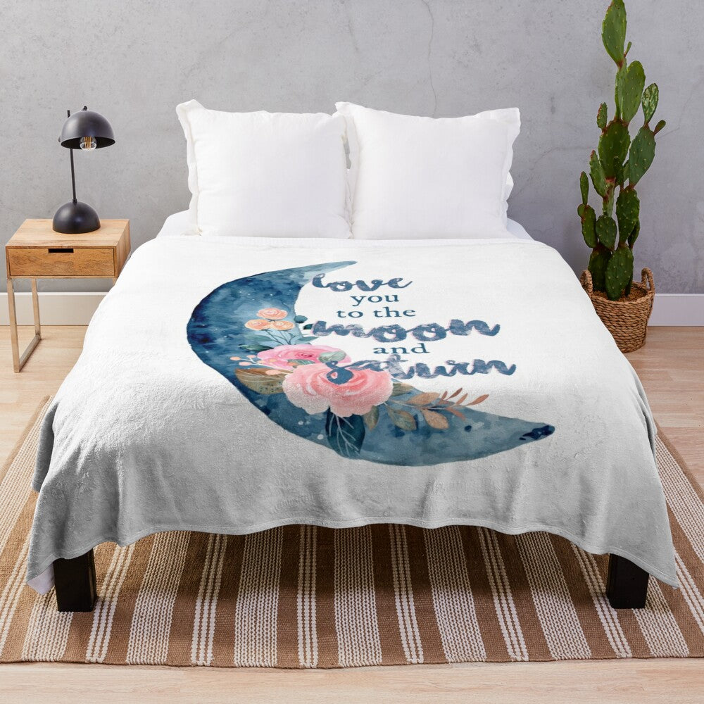 Celestial inspired plush blanket with Taylor Swift lyrics and watercolor moon and saturn design