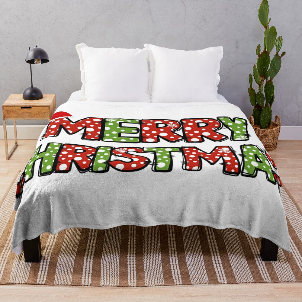 Merry Christmas plush blanket with festive holiday designs