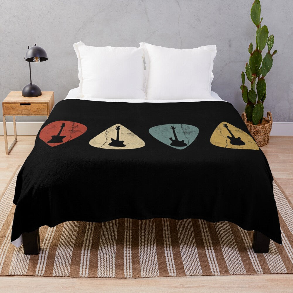 Distressed bass guitar silhouette plush blanket