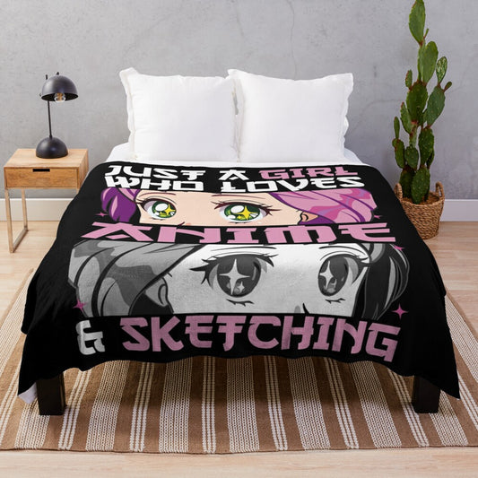 Cozy plush blanket featuring an anime-inspired design for girls who love sketching and anime