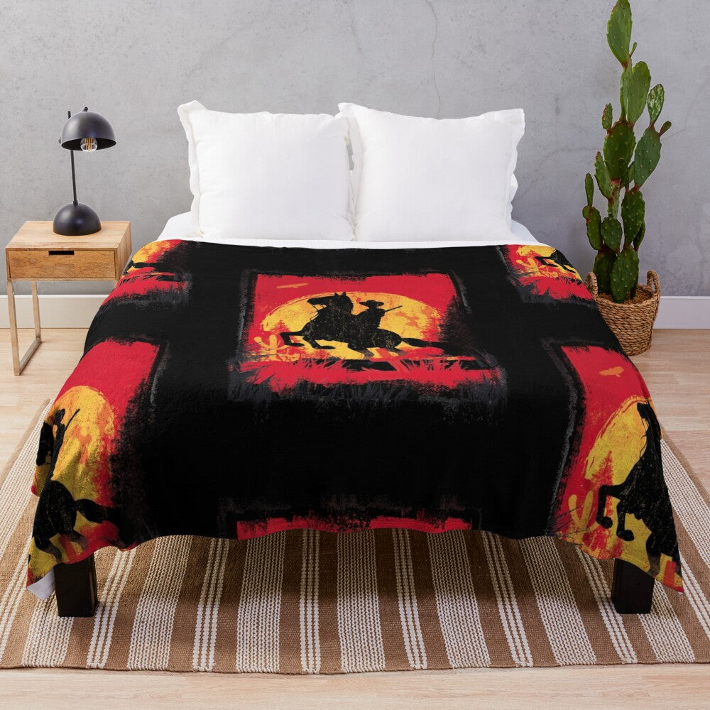 Red Dead Redemption-inspired plush blanket with a sunset design