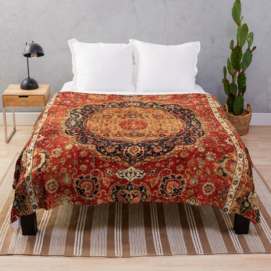 Seley plush blanket with antique Persian rug print design