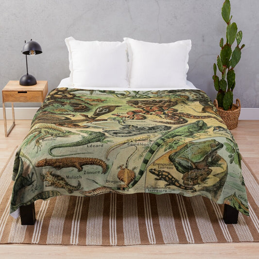 Vintage-inspired plush blanket featuring a classic reptile illustration