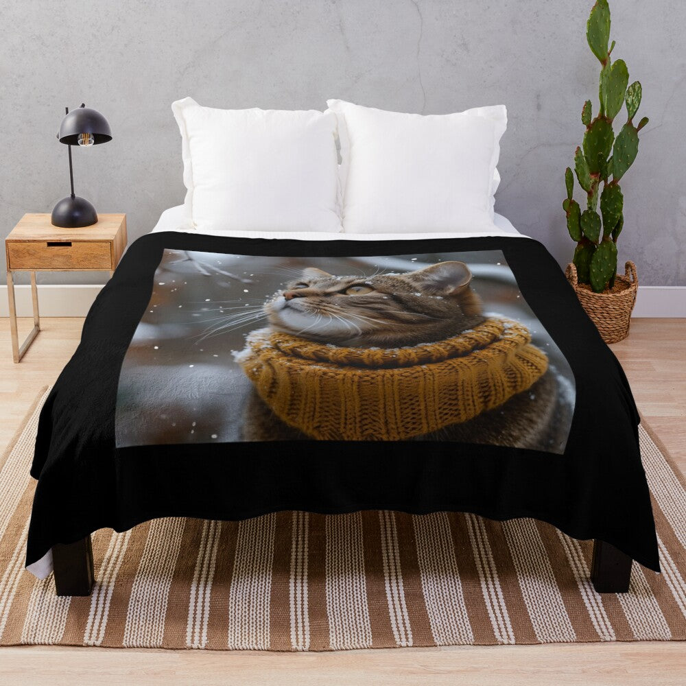 Soft, plush blanket featuring a cute cat design