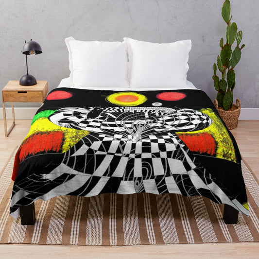 Monochrome abstract patterned plush blanket for modern home decor