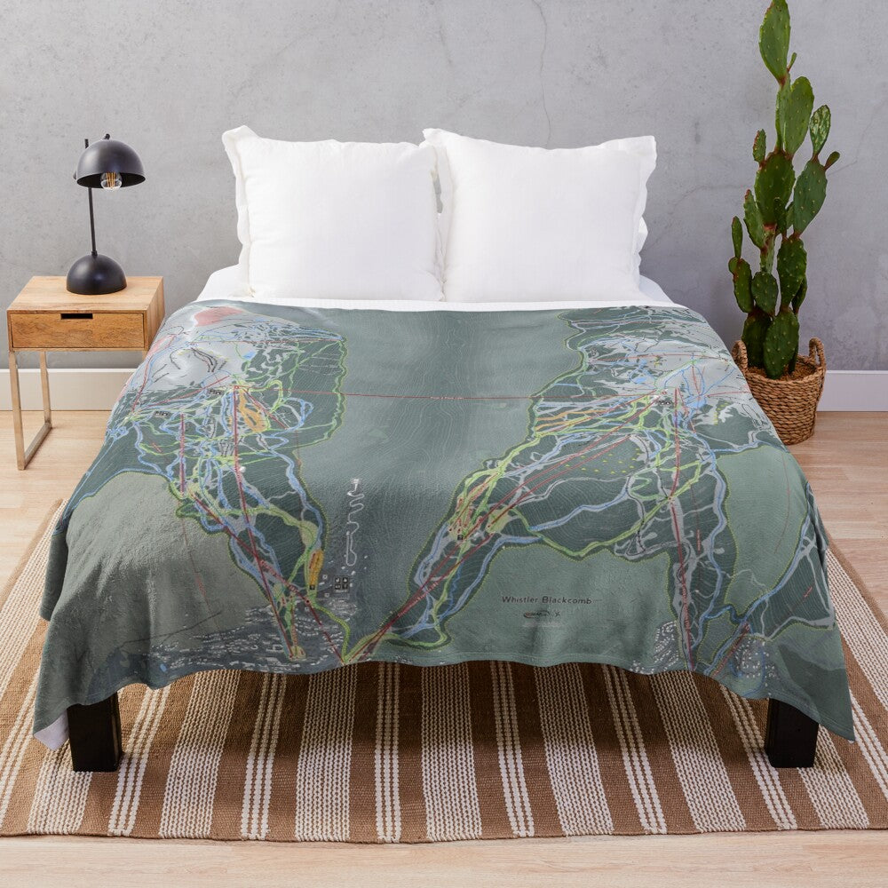 Whistler Blackcomb resort map printed on a soft, cozy plush blanket