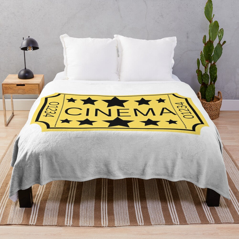 Vintage-inspired movie ticket plush blanket