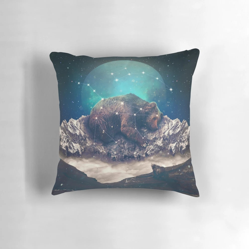 Ursa Major constellation pillow featuring a sleeping bear design against a starry night sky