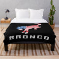 USA Flag Bronco Plush Blanket featuring the Ford Bronco SUV and American flag design