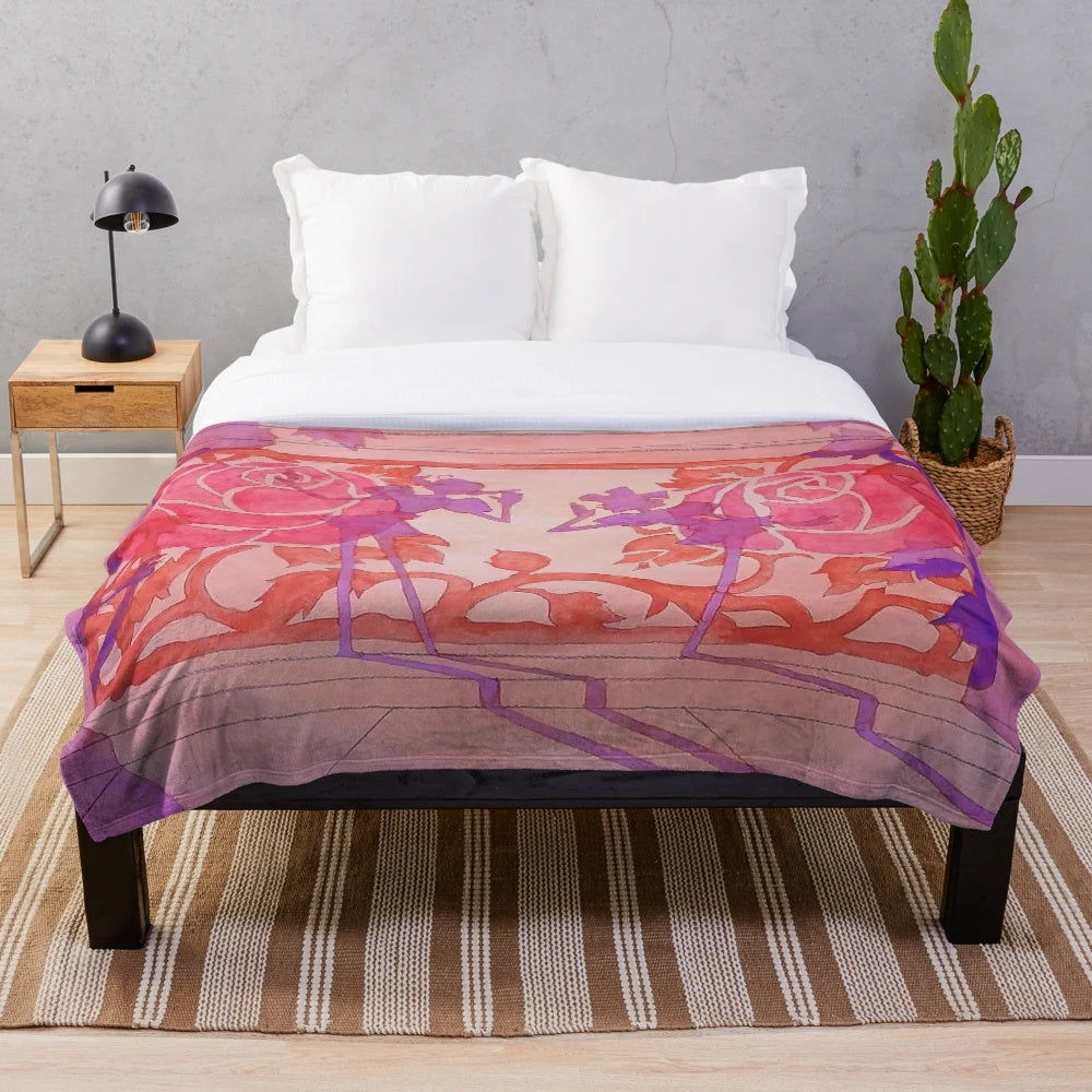 Utena-inspired plush blanket with watercolor shadow girls design