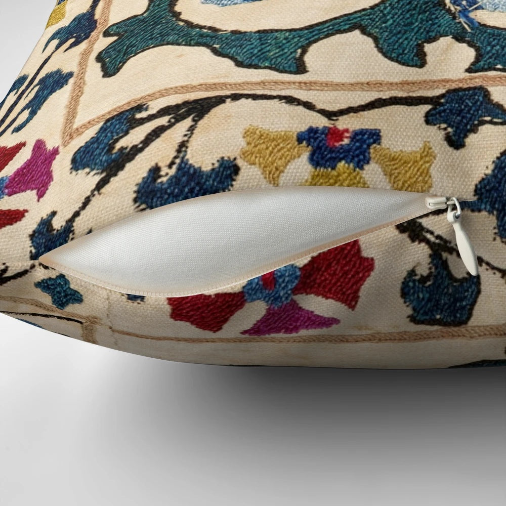 Uzbekistan floral embroidery suzani joynamoz pillow with vibrant colors and intricate patterns