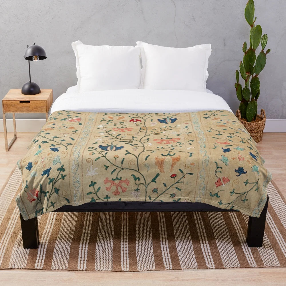 Uzbekistan Suzani Nim Embroidery Print Plush Blanket